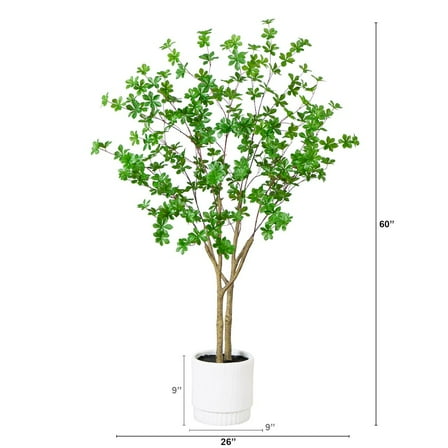 Nearly Natural 5ft. Artificial Enkianthus Tree in White Decorative Planter