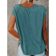thumbnail image 2 of Uhndy Women Casual T-Shirts V Neck Solid Basic Tops Female Cap Sleeve Loose Tee lakeblue L-LQ, 2 of 5