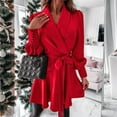 thumbnail image 5 of Women'S Long Sleeve V-Neck Tie Shirt Dress Casual A-Line Short Mini Dress Red S, 5 of 9