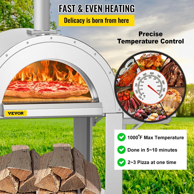 VEVOR Wood Fired Outdoor Pizza Oven, 32 Size, 3-Layer Stainless Steel Pizza  Maker with Wheels for Outside Kitchen, Includes Pizza Stone, Pizza Peel,  and Brush, Professional Series - Walmart.com