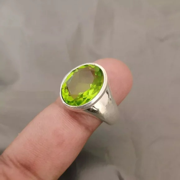 Men's Peridot Gemstone Ring 925 Sterling Silver Band Handmade Gift Ring