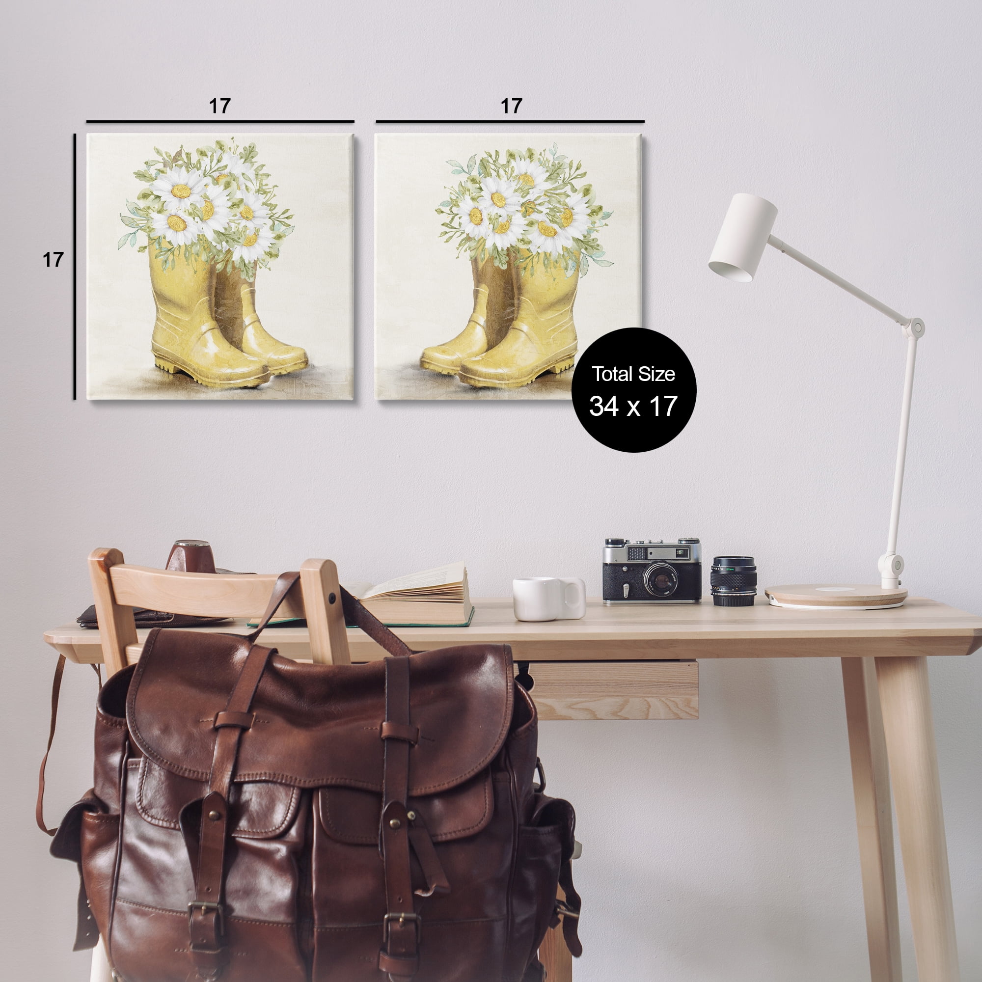 Stupell Industries Yellow Garden Boots Daisies Plants & Flowers Painting Wrapped Canvas Art Print Wall Art, 17 x 17, Set of 2