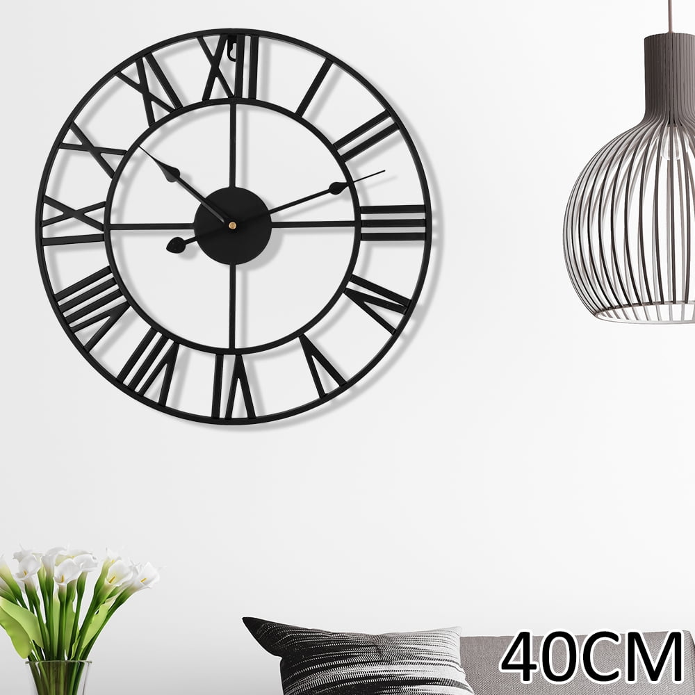 Vensio 15.7-Inch Black Outdoor Wall Clock Roman Numeral Style Metal Clock for Garden Patio Pool Fence Decor