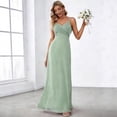 thumbnail image 2 of Women's Sage Green Pleated Chiffon Bridesmaid Long Dress with Straps, 2 of 6