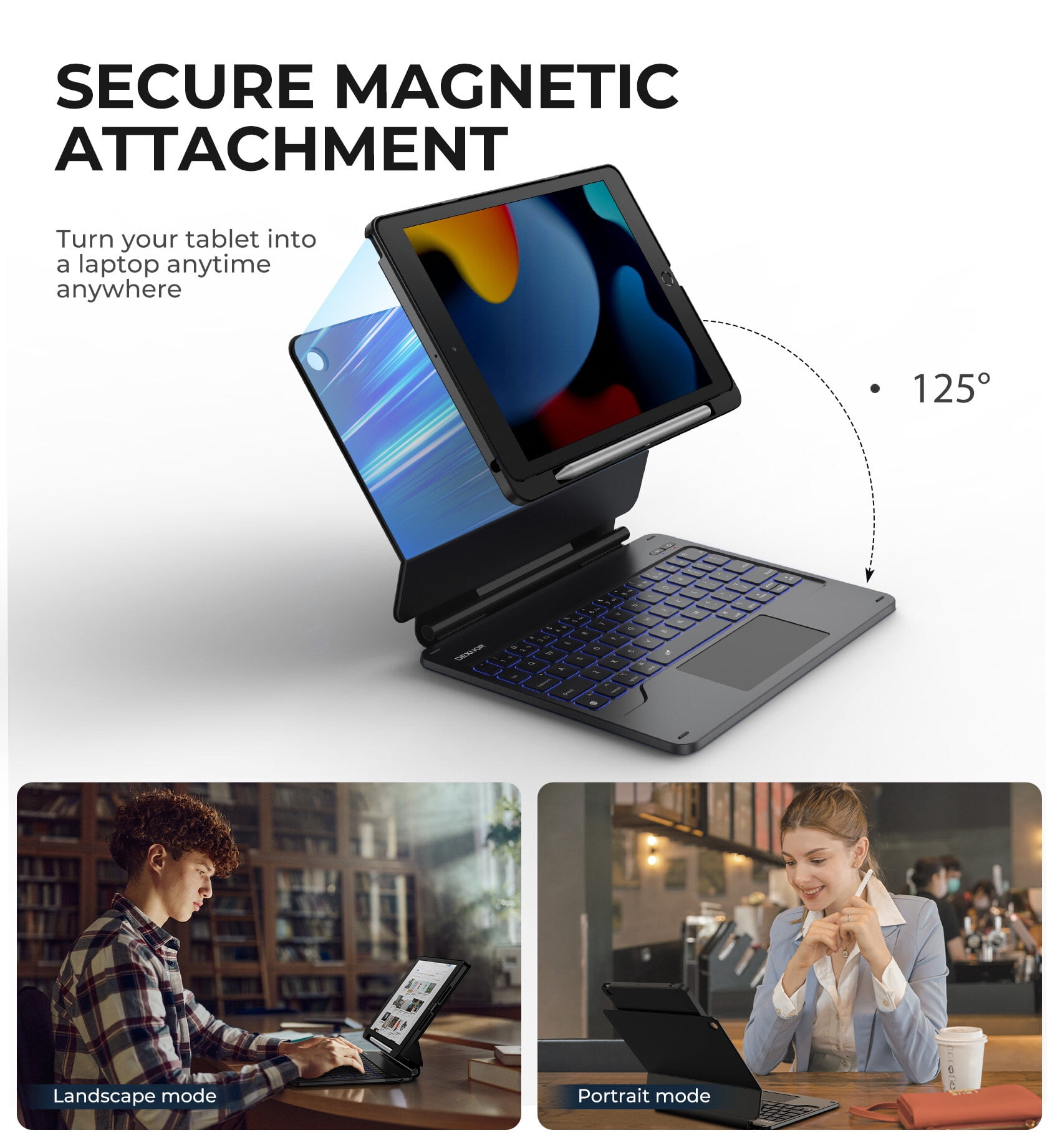 Dexnor for iPad 9th Generation Case with Keyboard Floating Cantilever Magnetic Stand Multi-touch Trackpad Backlit Pencil Holder Magic Style Keyboard Case for iPad 9th/8th/7th Gen 10.2 inch, Black