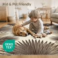 thumbnail image 4 of ODIKA 9'x12' Washable Area Rug Beige Frond Cream Artwork Relaxed Layout Rectangular Fronds Large for Master Suite, California King, Under Bed, Non-Shedding, Easy Care, 4 of 7