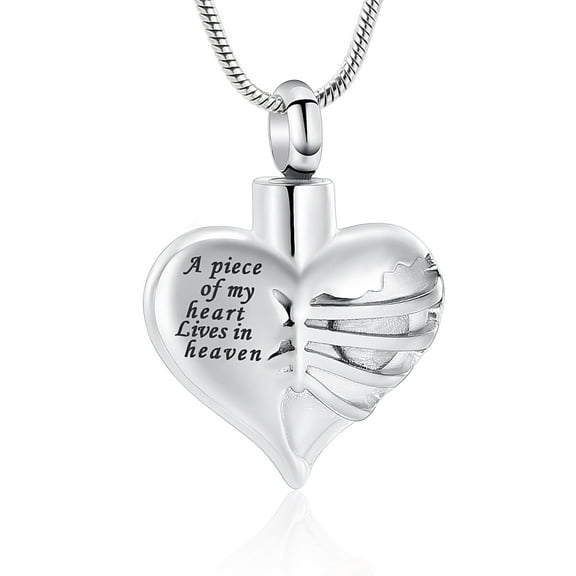 Heart Cremation Jewelry for Ashes Holder Urn Necklace for Loved One-A Piece of My Heart Lives in Heaven