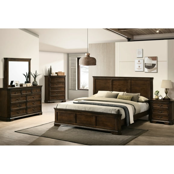 Antique Walnut Finish Bedroom Collection For Queen: Traditional With Dresser, Etc In Queen Size: Bed,