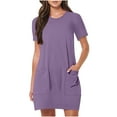thumbnail image 3 of Kmdttou Summer Dress Dresses for Women Fashion Summer Solid Color Short Sleeve Round Neck Pocket Dress Beach Sundress with Pockets, 3 of 8