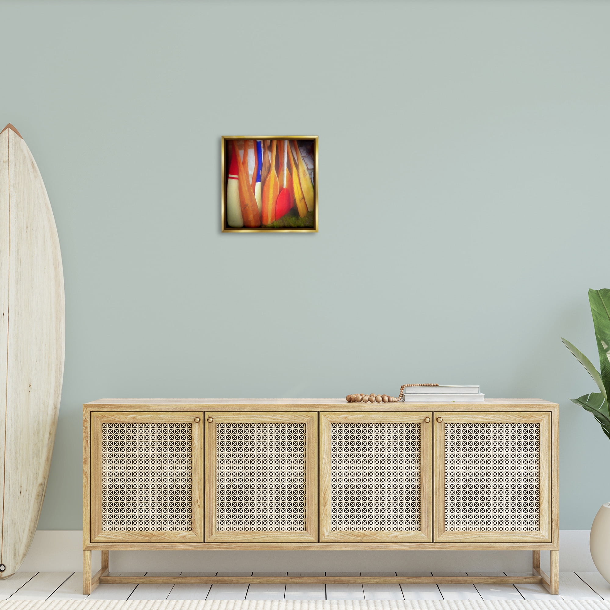 Stupell Industries Nautical Boating Oars Abstract Painting Gold Floater Framed Canvas Art Print Wall Art, 18 x 18