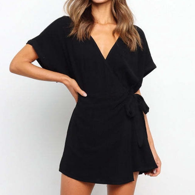 Shorts TopLLC pour Femmes Shorts pour Femmes Dames Unis Été Manches Courtes Col en V Combinaisons Courtes Amples Combinaisons Combishort Femmes Combishort