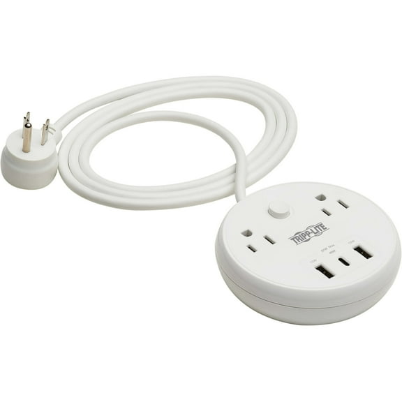 Tripp Lite Safe-IT 57W 2-Outlet 3 USB Surge Protector 300 J White TLP28PD57WCAM