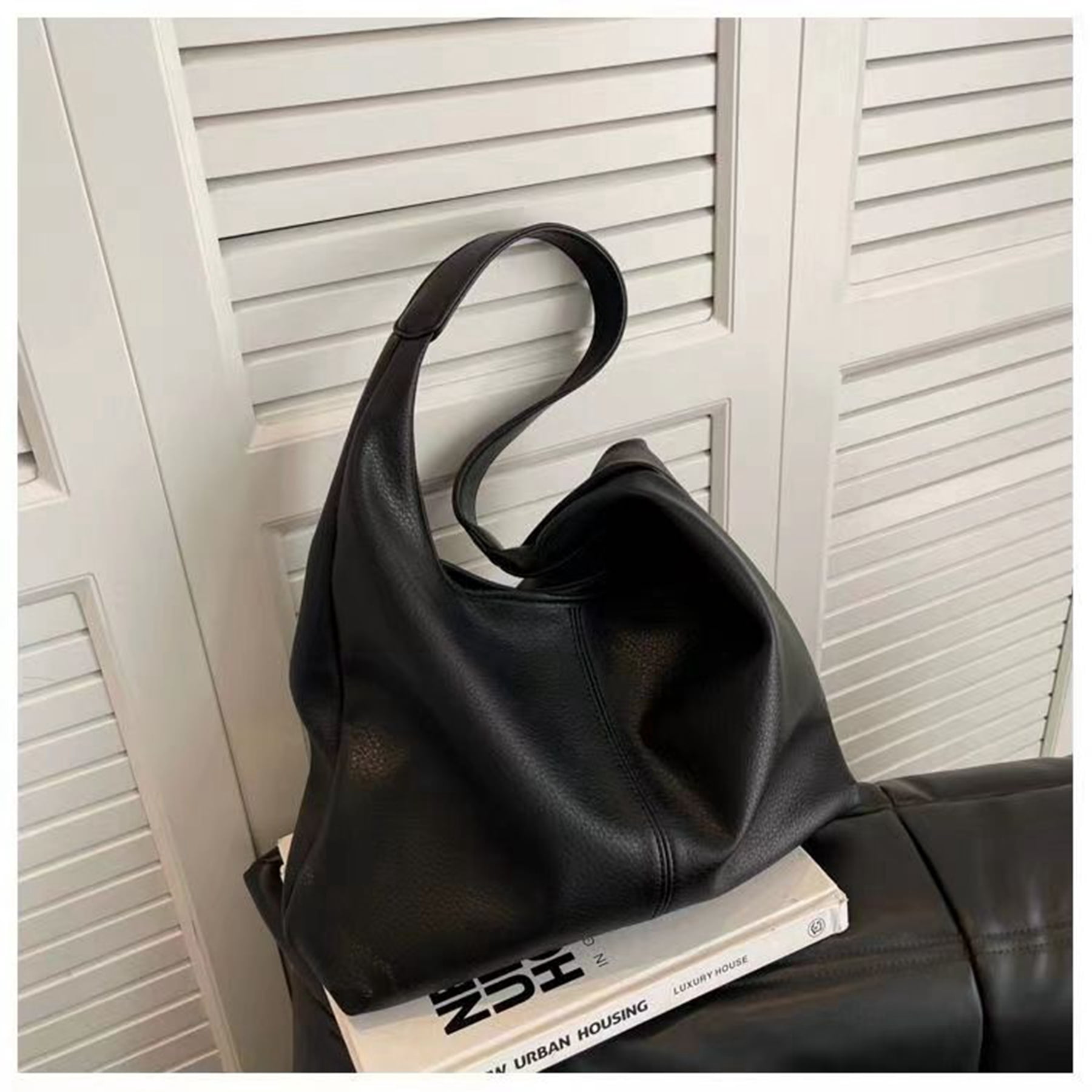 Xiaocao8 Hobo Bags for Women Tote Bag Retro Faux Leather Crossbody Bag Soft Shoulder Purses Handbags Large Capacity with Magnetic Buckle, Black