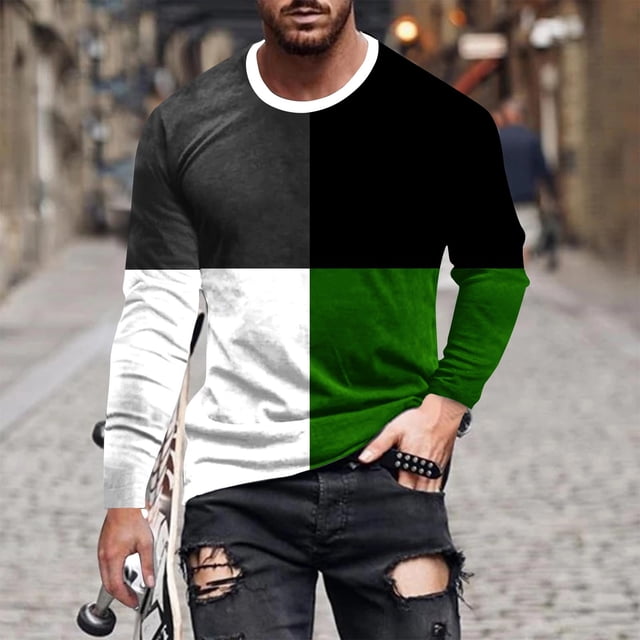 Blusas y camisas de manga larga con cuello redondo para hombre, estilo casual, cuello redondo, manga larga, estampado, blusa para hombre