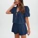 thumbnail image 2 of Camisas de Color Sólido para Mujeres Verano Manga Corta Cuello en V Cuello Delantero Corbata Camisa Pantalones Cortos Conjunto, 2 of 7