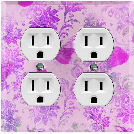 Metal Light Switch Plate Outlet Cover (Floral Pink Wallpaper FLW003)