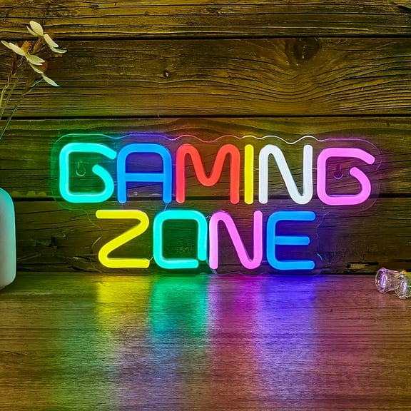 GAMING ZONE Neon Light - Multi-color USB-powered LED sign for game rooms, man caves, or parties. Vibrant gaming decor and an ideal gift for gamers.