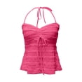 thumbnail image 2 of Peplum Tank Tops for Women Y2k Halter Neck Cute Bow Center Ruched Spaghetti Strap Dressy Casual Crop Camisole Tops, 2 of 6