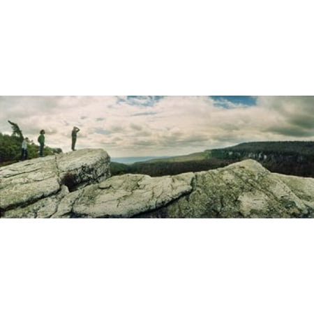 Hikers on flat boulders at Gertrudes Nose hiking trail in Minnewaska State Park Catskill Mountains New York State USA Canvas Art - Panoramic Images (15 x