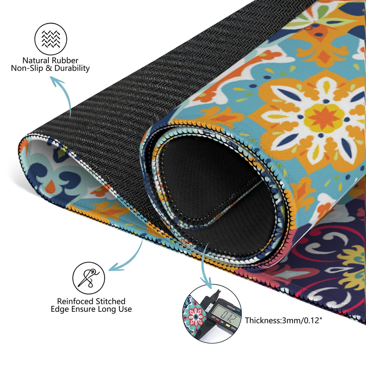 31.5 Inch Boho Game Table Mat, Professional Rubber Mahjong Pad with Non-Slip Backing and Noise Dampening, Versatile Mat for Card Games Board Games and Tile Games