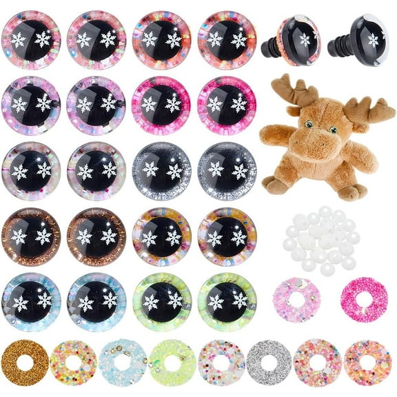 30 Pairs Snowflake Safety Eyes for Crocheting 10 Colors Glitter Craft Eyes 18x21mm Resin Amigurumi Eyes Stuffed Animal Eyes with Washers for Teddy Bear Amigurumi Craft Plush Animal