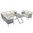 thumbnail image 6 of 5-Piece Modern Patio Sectional Sofa Set Outdoor Woven Rope Furniture Set with Glass Table and Cushions (Beige), 6 of 9