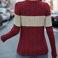 thumbnail image 5 of ATOYSOY Casual Ribbed Loose Knitted Shirts for Women Outwear Fall Trendy Round Neck Pullovers Long Sleeve Sweatshirts Color Block Tops Red L, 5 of 7