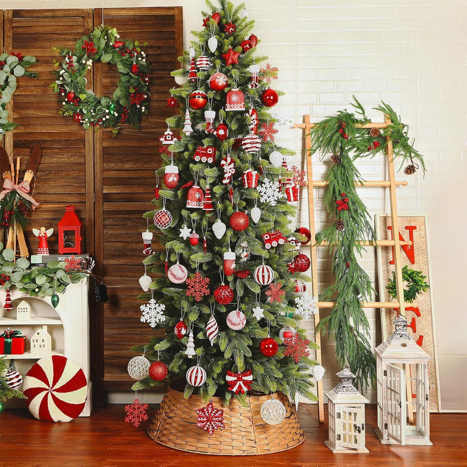 85ct Christmas Balls Ornaments Set, Colorful Shatterproof Plastic Christmas Tree Ornaments, Xmas Decorative Baubles for Christmas Tree Decorations with Hanging Strings