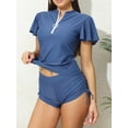 thumbnail image 3 of Sociala Half Zipper Rash Guard for Womens Ruffled Short Sleeve Swim Shirts(No Bottoms), 3 of 6