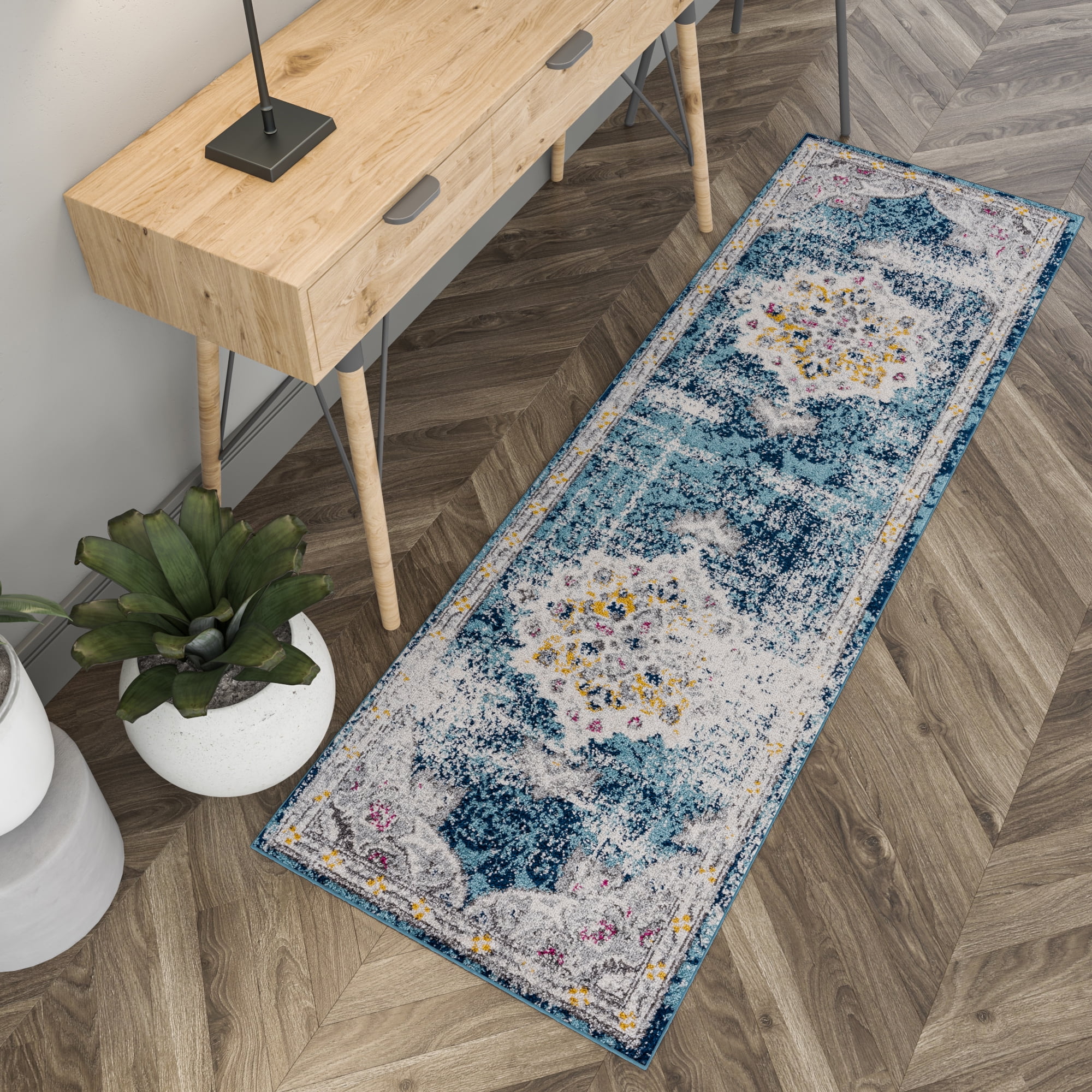2x8 Modern Blue Runner Rugs for Hallway | Indoor Entry, Entryway, Walkway or Kitchen Rug 2'3'' x 7'3''