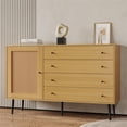 thumbnail image 2 of Resenkos Mid-Century Modern Wood Kitchen Buffet Sideboard, Entryway Serving Storage Cabinet, Oak, 2 of 10