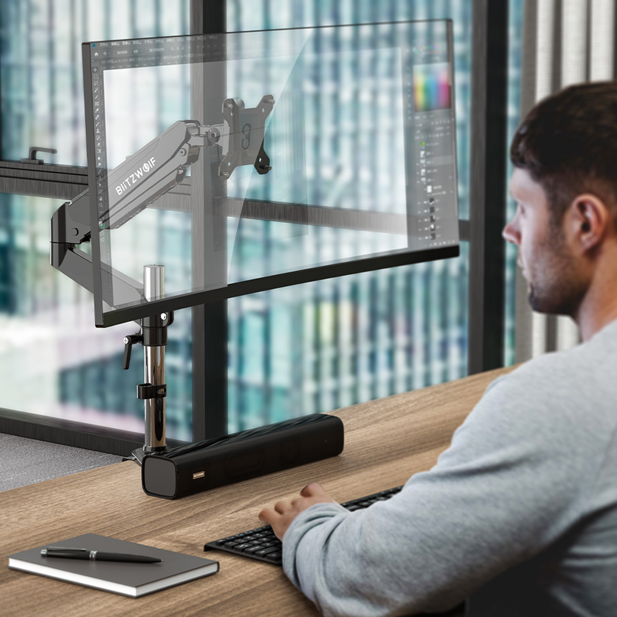 PC Table Holder,Monitor Rack Stand,Computer Clamp with Pneumatic Arm 32