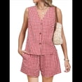 thumbnail image 1 of Traje Corto de Dos Piezas para Mujer, de , A Cuadros, con Chaleco Rojo, Talla S, 1 of 7