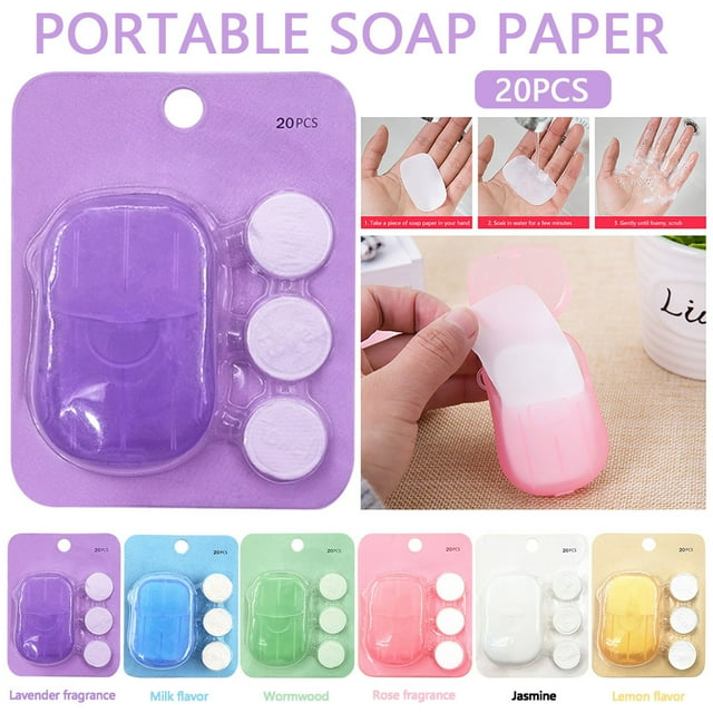 Fiudx Jabón de Manos Portátil, Papel de Jabón Comprimido, Esencial de Viaje Ecológico, Diseño Compacto, Perfecto para Actividades Al Aire Libre, Viajes de Negocios, Camping, 20 Hojas Por Caja