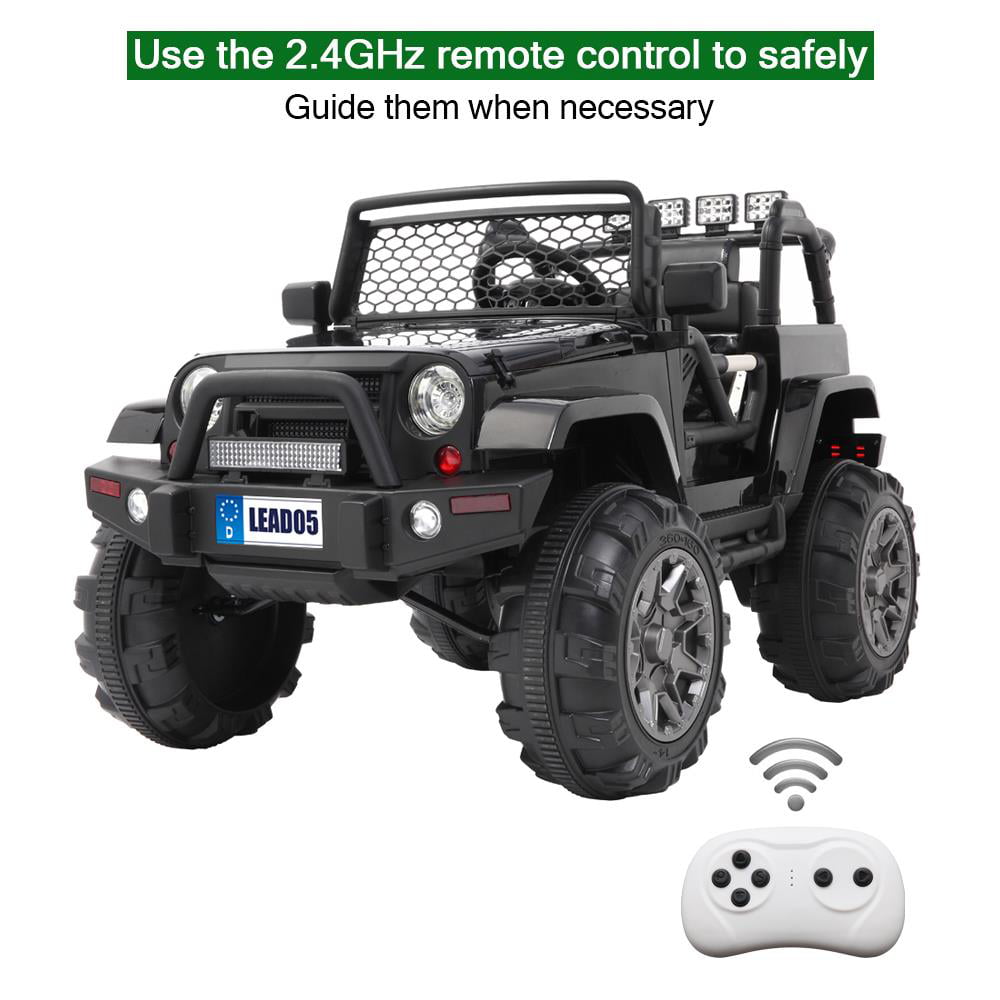 GoDecor 12V Kids Ride On Truck w/RC, 3 Speeds, MP3 Player, AUX/USB/TF Cards, Seat Belts, LED Lights - Black