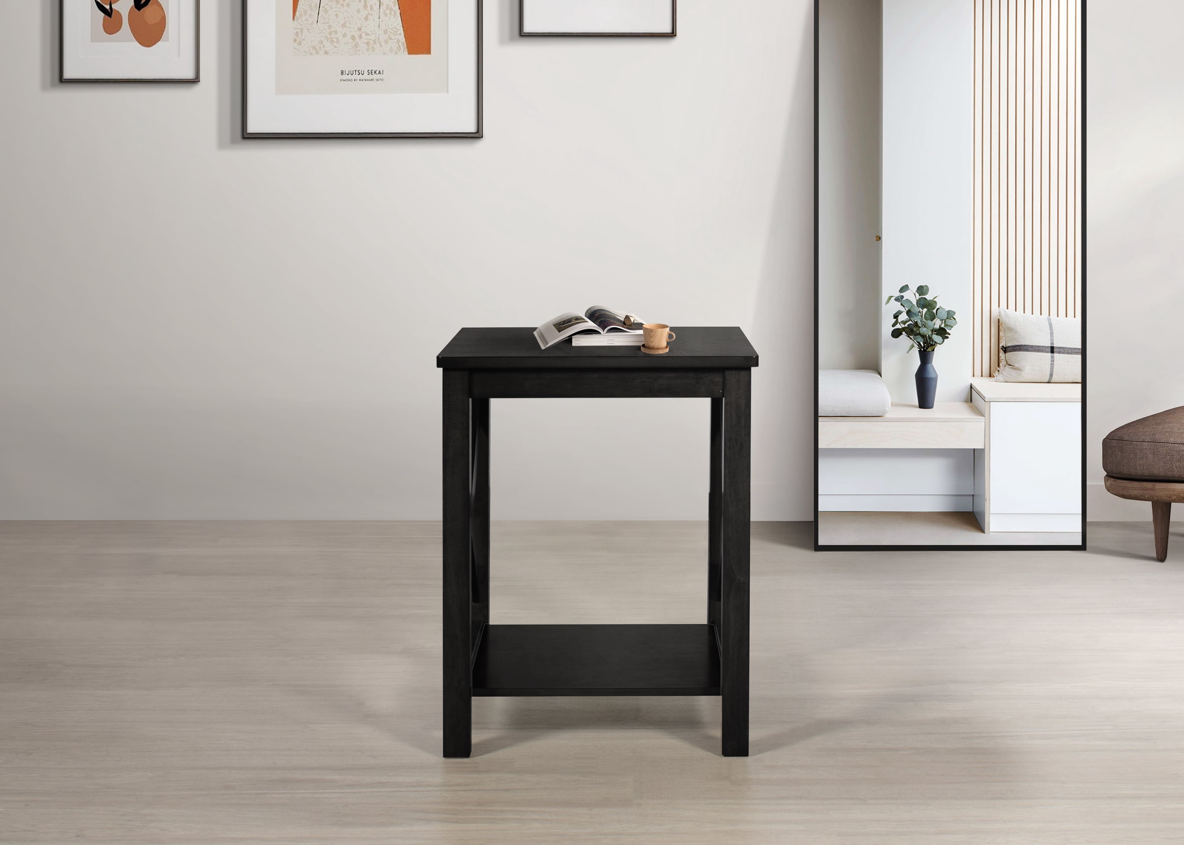 Home Design Novato 3-Piece Coffee Table Set with Rectangular Coffee Table and 2 Matching End Tables, X-Shaped Side Design with Open Shelf for Modern Living Room, Black