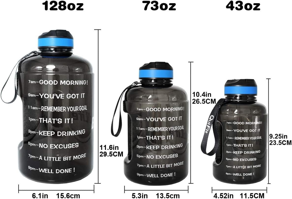 Motivational Gallon Water Bottle - with Straw & Time Marker  Large   Water Jug with Handle for Fitness Outdoor Enthusiasts Leak-Proof