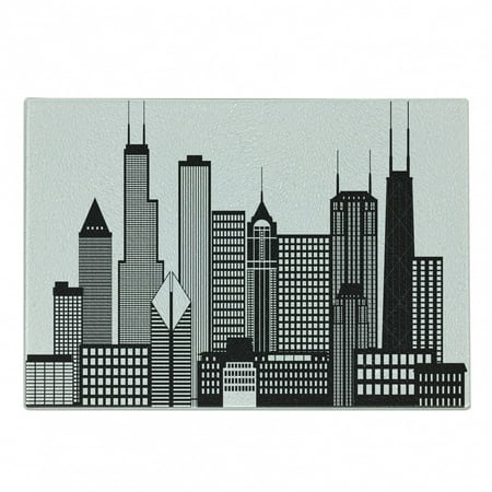

City Cutting Board Digitally Generated Simple Design USA Chicago Skyline Panorama Graphic Decorative Tempered Glass Cutting and Serving Board in 3 Sizes by Ambesonne