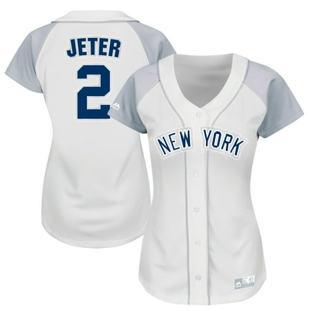 Ladies Replica Jersey - Derek Jeter New York Yankees Majestic Women's Player Fashion Replica Jersey - White/Gray - 2XL