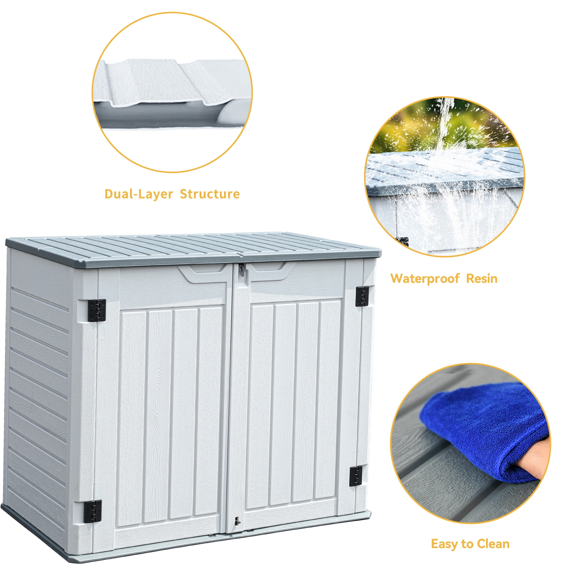 Uforic 35 cu ft Outdoor Horizontal Storage Sheds, Weather Resistant Resin Tool Shed, Multi-Opening Door for Easy Storage of Bike, Trash Cans, Garden Tools, Lawn Mowers, Waterproof, Lockable