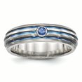 thumbnail image 1 of Edward Mirell Titanium Trpl Groove Blue Anodized & Sapphire Ring Size 5.5, 1 of 3
