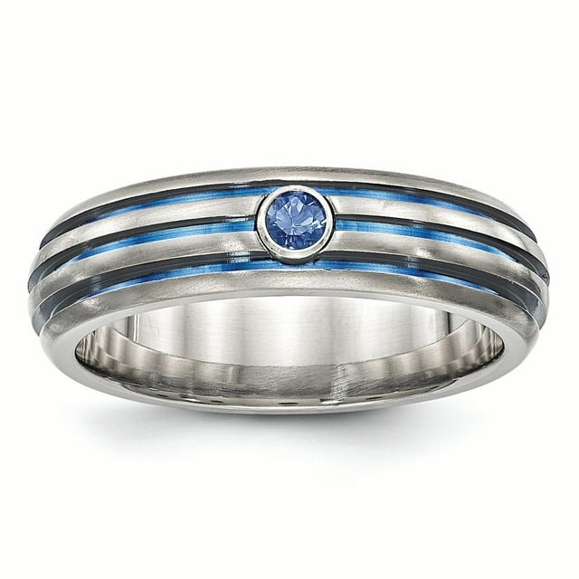 Edward Mirell Titanium Trpl Groove Blue Anodized & Sapphire Ring Size 5.5