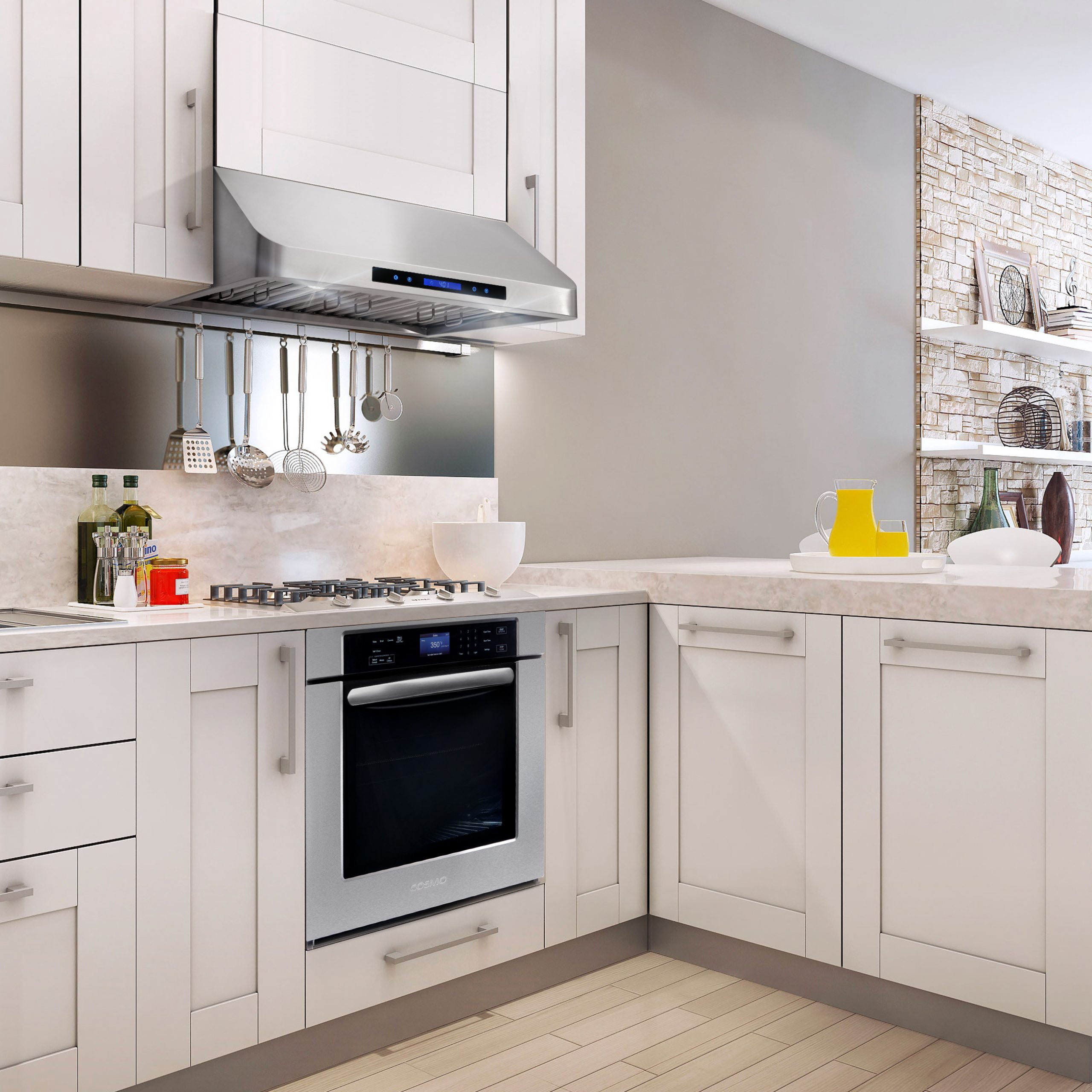 Cosmo 3 Piece Kitchen Appliance Package With 30" Electric Cooktop 30" Under Cabinet Range Hood 24" Single Electric Wall Oven Kitchen Appliance Bundles