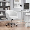 thumbnail image 3 of CRXX Home Office Chair, Faux Leather Desk Chair, Modern Swivel Chair with Tufted Barrel Back, Rolling Wheels for Office,Study, Vanity, Bedroom White, 3 of 10