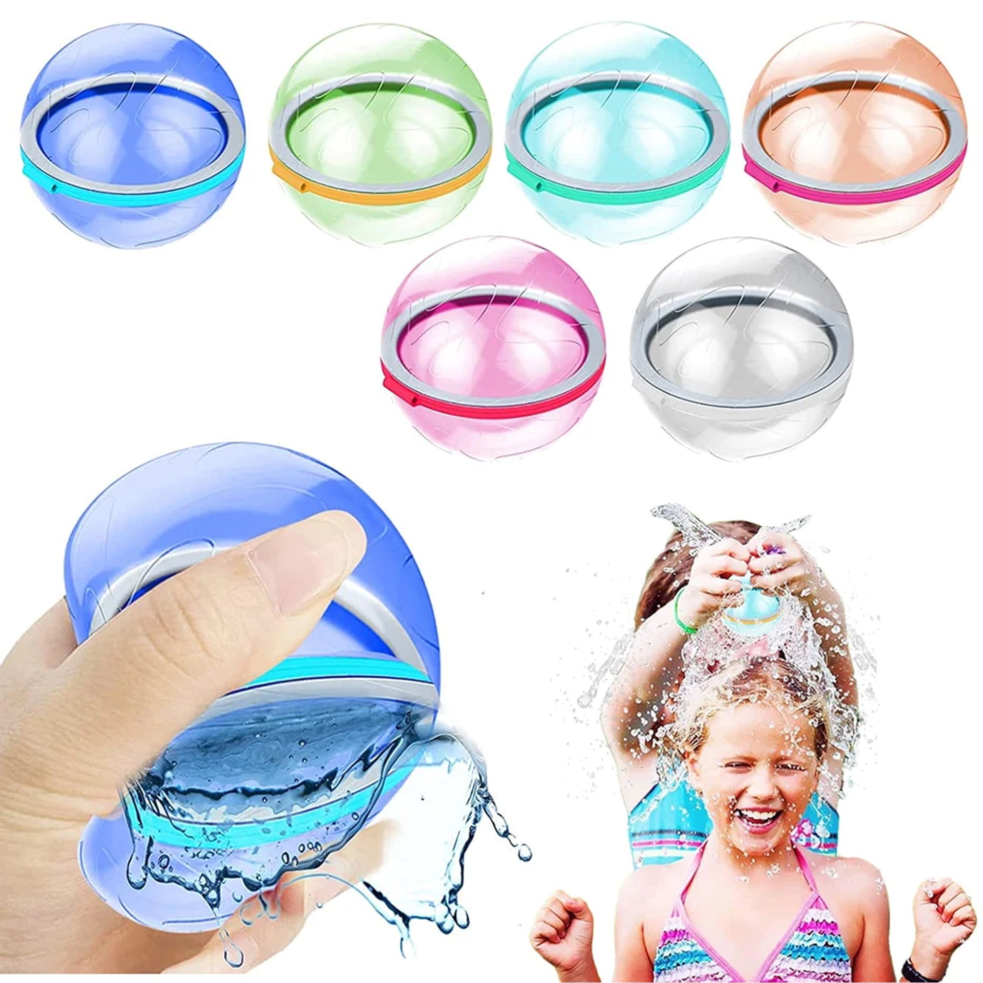 Wisfunlly 6Pcs Reusable Water Balloons Easy Quick Fill Balloons Splash