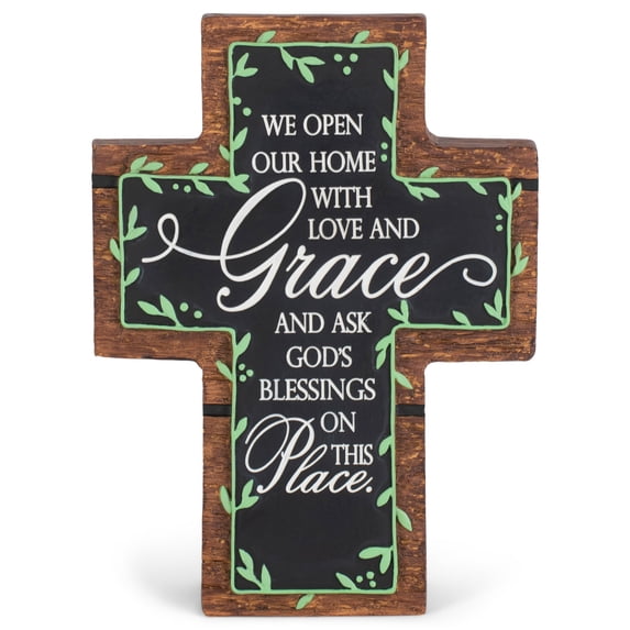 Grace This Place Cross Brown 7 inch Resin Stone Decorative Tabletop Figurine
