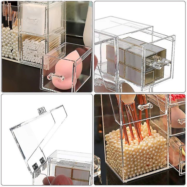 Organizador de maquillaje acrílico Yashi porta brochas con perlas 3 cajones