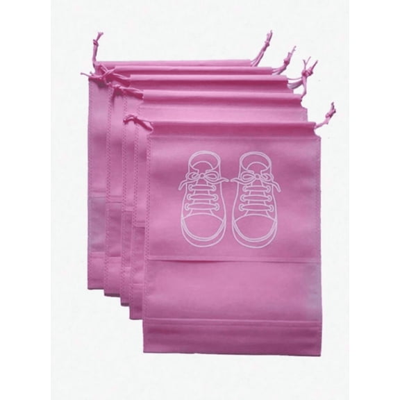 Homlyo Pink Travel Shoe Bags, 5 Pack Non-Woven Drawstring Packing Bags with Clear Window (15.7" x 11.8")