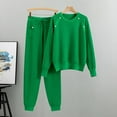 thumbnail image 2 of Jinhomg Women's 2 Piece Outfits Sweater Sets Casual Solid Cotton Knit Matching Lounge Set Comfy Long Sleeve Crewneck Pullover with Drawstring Waist Pant Green Free Size, 2 of 8