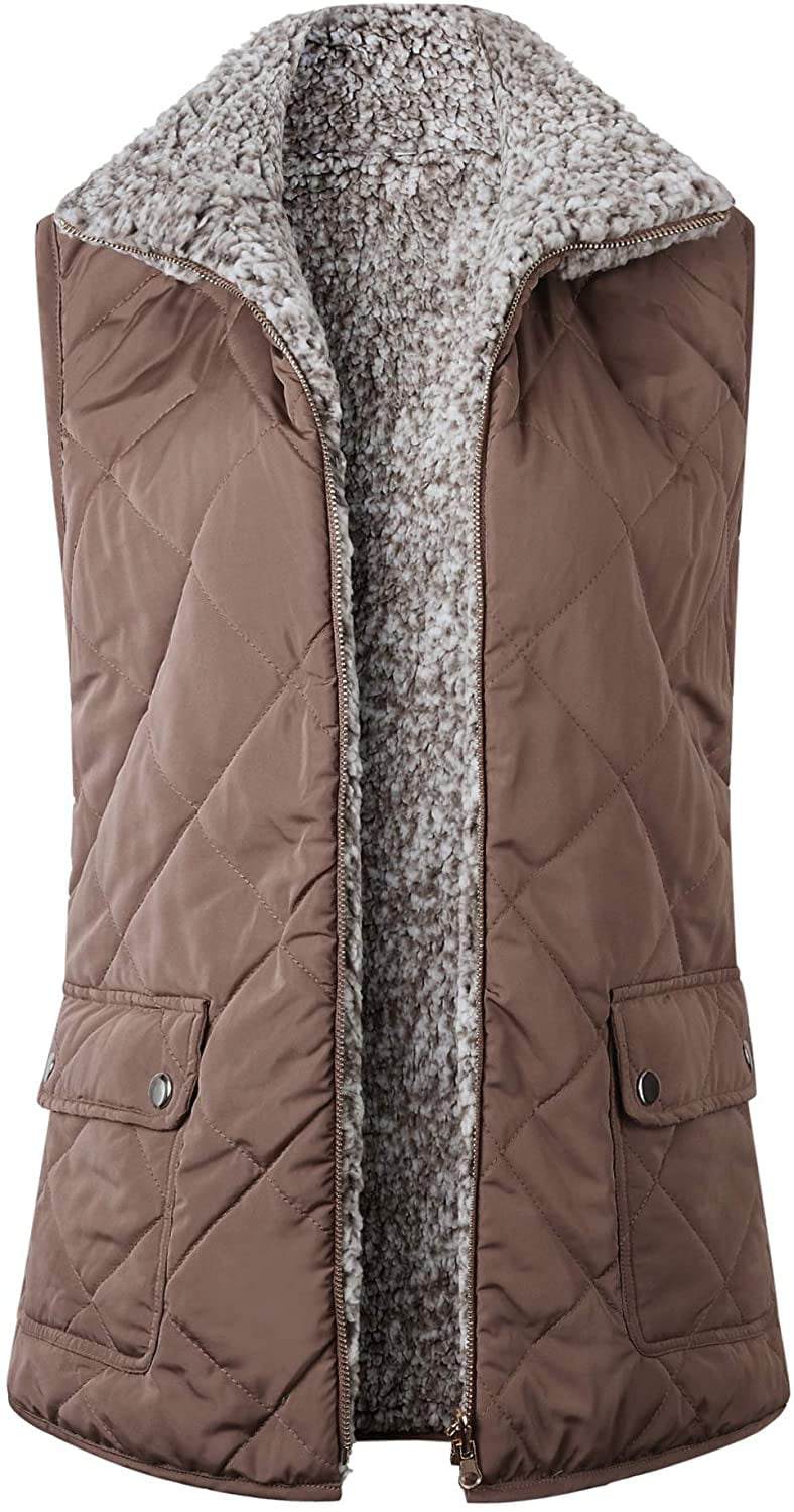 dahuo Womens Warm Sherpa Fleece Zip Up Vest Sleeveless Jacket Outwear with Pockets 